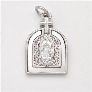 Virgin Mary Charms Copper Pendant Pave Shell Platinum Plated, approx 13-18mm [FD16440]