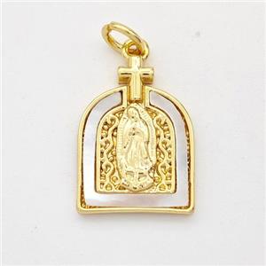 Virgin Mary Charms Copper Pendant Pave Shell Gold Plated, approx 13-18mm [FD16441]