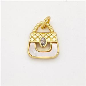 Handbag Charms Copper Pendant Pave Shell Zirconia 18K Gold Plated, approx 11mm [FD16442]