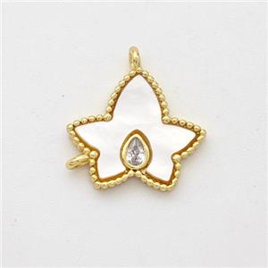 Copper Maple Leaf Pendant Pave Shell Zirconia 2loops 18K Gold Plated, approx 13-14mm [FD16443]