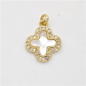 Copper Cross Pendant Pave Shell Zirconia 18K Gold plated, approx 12mm [FD16445]