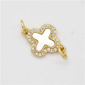 Copper Cross Connector Pave Shell Zirconia 18K Gold Plated, approx 12mm [FD16447]