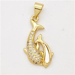 Copper Dolphin Pendant Pave Shell Zirconia 18K Gold Plated, approx 11-20mm [FD16448]
