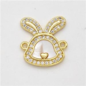 Copper Rabbit Connector Pave Shell Zirconia 18K Gold Plated, approx 15-16mm [FD16449]