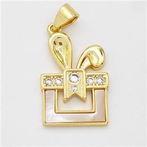 Copper Box Pendant Pave Shell Zirconia Rabbit Ear 18K Gold Plated, approx 13-20mm [FD16450]