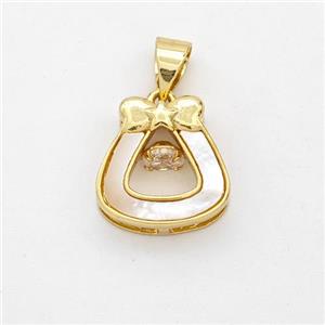 Copper Teardrop Pendant Pave Shell Bow 18K Gold Plated, approx 12mm [FD16451]