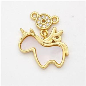 Copper Unicorn Pendant Pave Shell Zirconia 18K Gold Plated, approx 13-16mm, 6mm [FD16452]
