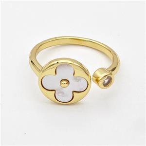 Copper Clover Rings Pave Shell 18K Gold Plated, approx 11mm, 18mm dia [FD16457]