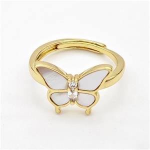 Copper Butterfly Rings Pave Shell Adjustable 18K Gold Plated, approx 12-16mm, 18mm dia [FD16458]