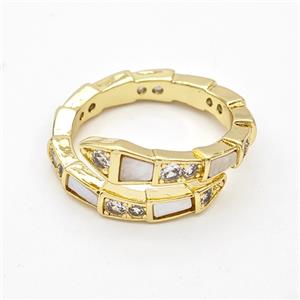 Copper Snake Rings Pave Shell Zirconia 18K Gold Plated, approx 10mm, 18mm dia [FD16459]