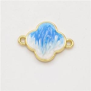 Copper Clover Connector Blue Painted 18K Gold Plated, approx 12.5mm [FD16465]