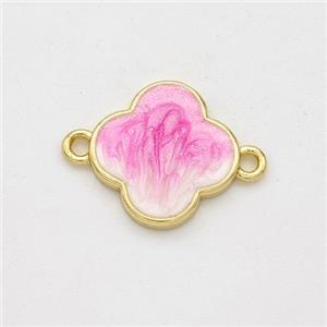Copper Clover Connector Pink Painted 18K Gold Plated, approx 12.5mm [FD16467]