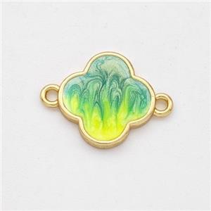 Copper Clover Connector Green Yellow Painted 18K Gold Plated, approx 12.5mm [FD16469]
