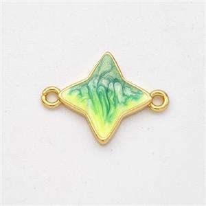Copper Star Connector Yellow Green Painted 18K Gold Plated, approx 13mm [FD16476]