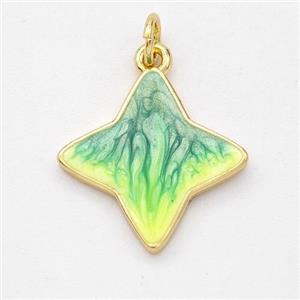 Copper Star Pendant Yellow Green Painted 18K Gold Plated, approx 17.5mm [FD16483]