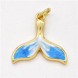 Copper Shark-tail Pendant Blue Painted 18K Gold Plated, approx 14-18mm [FD16502]