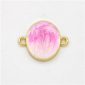 Copper Oval Connector Pink Painted 18K Gold Plated, approx 10-13mm [FD16507]