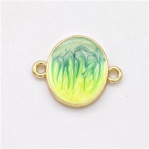 Copper Oval Connector Yellow Green Painted 18K Gold Plated, approx 10-13mm [FD16511]