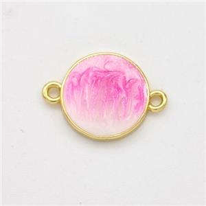 Copper Circle Connector Pink Painted 18K Gold Plated, approx 12mm [FD16514]