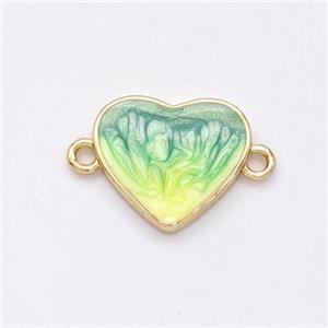 Copper Heart Connector Yellow Green Painted 18K Gold Plated, approx 13mm [FD16525]