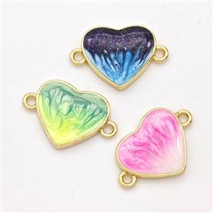 Copper Heart Connector Painted 18K Gold Plated Mixed, approx 13mm [FD16526]