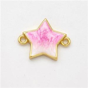 Copper Star Connector Pink Painted 18K Gold Plated, approx 13.5mm [FD16528]