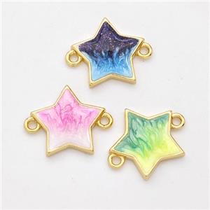 Copper Star Connector Painted 18K Gold Plated Mixed, approx 13.5mm [FD16533]