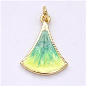 Copper Leaf Pendant Yellowgreen Painted 18K Gold Plated, approx 15.5-18mm [FD16539]