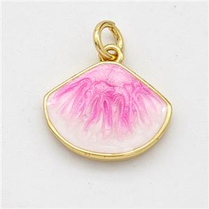 Copper Scallop Pendant Pink Painted 18K Gold Plated, approx 12-15.5mm [FD16542]
