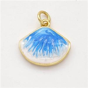 Copper Scallop Pendant Blue Painted 18K Gold Plated, approx 12-15.5mm [FD16544]