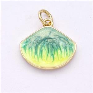 Copper Scallop Pendant Yellowgreen Painted 18K Gold Plated, approx 12-15.5mm [FD16546]