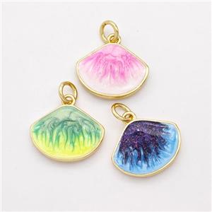 Copper Scallop Pendant Painted 18K Gold Plated Mixed, approx 12-15.5mm [FD16547]