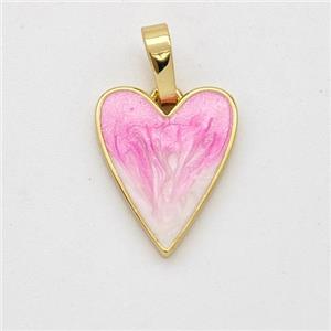Copper Heart Pendant Pink Painted 18K Gold Plated, approx 12-15mm [FD16548]