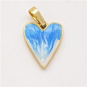 Copper Heart Pendant Blue Painted 18K Gold Plated, approx 12-15mm [FD16550]