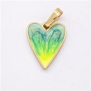 Copper Heart Pendant Yellowgreen Painted 18K Gold Plated, approx 12-15mm [FD16552]