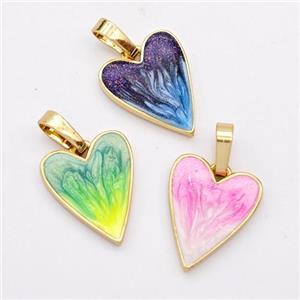 Copper Heart Pendant Painted 18K Gold Plated Mixed, approx 12-15mm [FD16553]