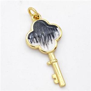 Copper Key Pendant Black Painted 18K Gold Plated, approx 13-25mm [FD16554]