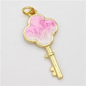 Copper Key Pendant Pink Painted 18K Gold Plated, approx 13-25mm [FD16555]