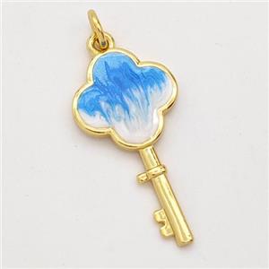 Copper Key Pendant Blue Painted 18K Gold Plated, approx 13-25mm [FD16557]