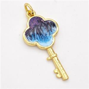 Copper Key Pendant Painted 18K Gold Plated, approx 13-25mm [FD16558]