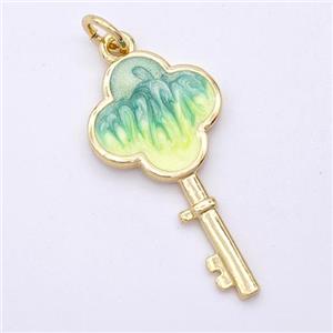 Copper Key Pendant Yellowgreen Painted 18K Gold Plated, approx 13-25mm [FD16559]