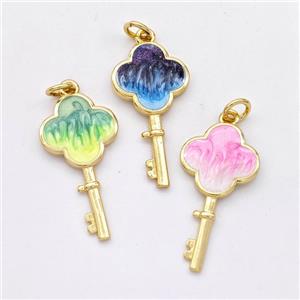 Copper Key Pendant Painted 18K Gold Plated Mixed, approx 13-25mm [FD16560]