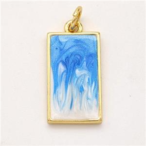 Copper Rectangle Pendant Blue Painted 18K Gold Plated, approx 10-17mm [FD16564]