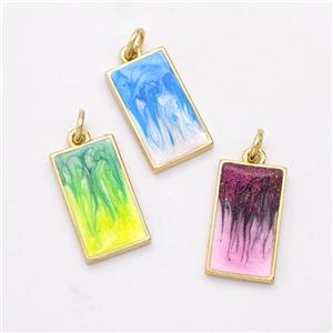 Copper Rectangle Pendant Painted 18K Gold Plated Mixed, approx 10-17mm [FD16567]