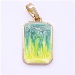 Copper Rectangle Pendant Yellowgreen Painted 18K Gold Plated, approx 11.5-17mm [FD16573]