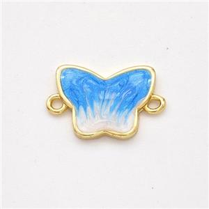 Copper Butterfly Connector Blue Painted 18K Gold Plated, approx 10-14mm [FD16578]