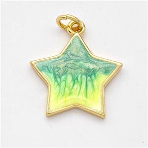 Copper Star Pendant Yellowgreen Painted 18K Gold Plated, approx 17mm [FD16589]