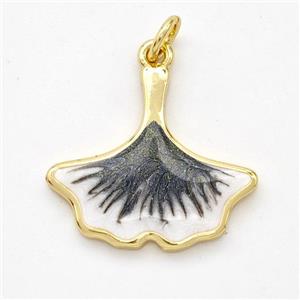 Copper Ginkgo-Leaf Pendant Black Painted 18K Gold Plated, approx 18-20mm [FD16591]