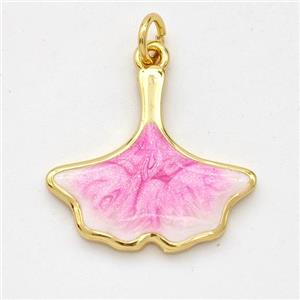 Copper Ginkgo-Leaf Pendant Pink Painted 18K Gold Plated, approx 18-20mm [FD16592]