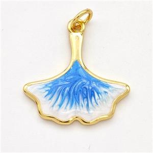 Copper Ginkgo-Leaf Pendant Blue Painted 18K Gold Plated, approx 18-20mm [FD16594]